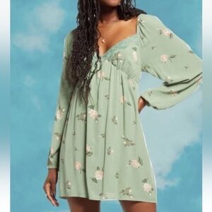 BP Lace Trim Long Sleeve Babydoll MIDI Dress 1X Floral Boho Fairy Y2K Romantic